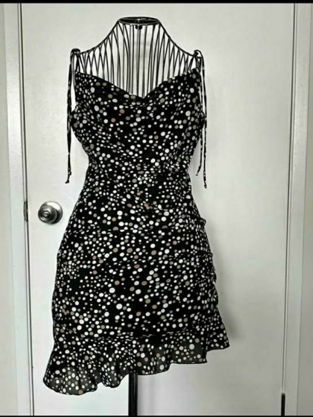 JM Collection Black Polka Dot Ruffle Mini Dress
